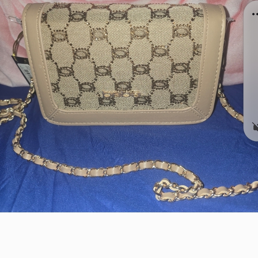 Designer Beige and Brown Crossbody Bag